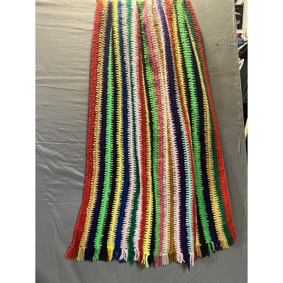 The Unbranded Brand Other - Handmade Crochet Blanket Throw Rainbow Stripe Fringe Boho 90x50